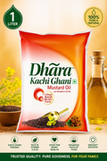 Dhara Kachi Ghani Mustard Oil 1 Liter Pouch | 100% Pure Cold Pressed Sarson Tel | Rich in Vitamins A & D2