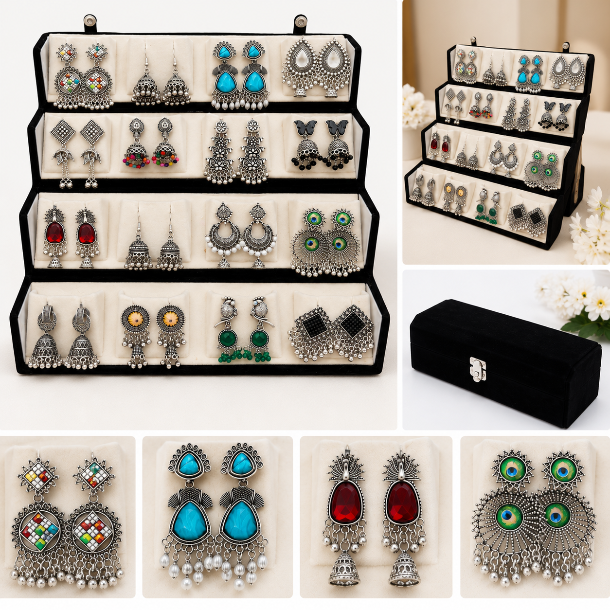 Premium Oxidized Silver Earrings Combo Set | 24 Stylish Traditional & Boho Earrings for Women & Girls | Party, Wedding & Daily Wear