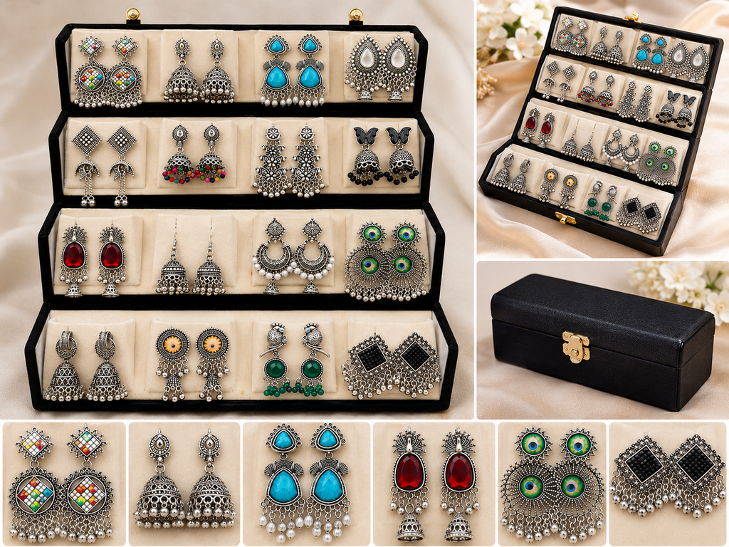 Premium Oxidized Silver Earrings Combo Set | 24 Stylish Traditional & Boho Earrings for Women & Girls | Party, Wedding & Daily Wear