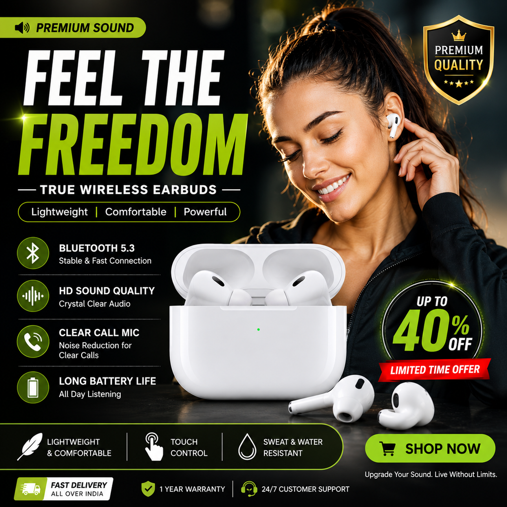 Premium True Wireless Bluetooth Earbuds 5.3 | HD Sound Quality | Touch Control | Long Battery Life | Sweat & Water Resistant