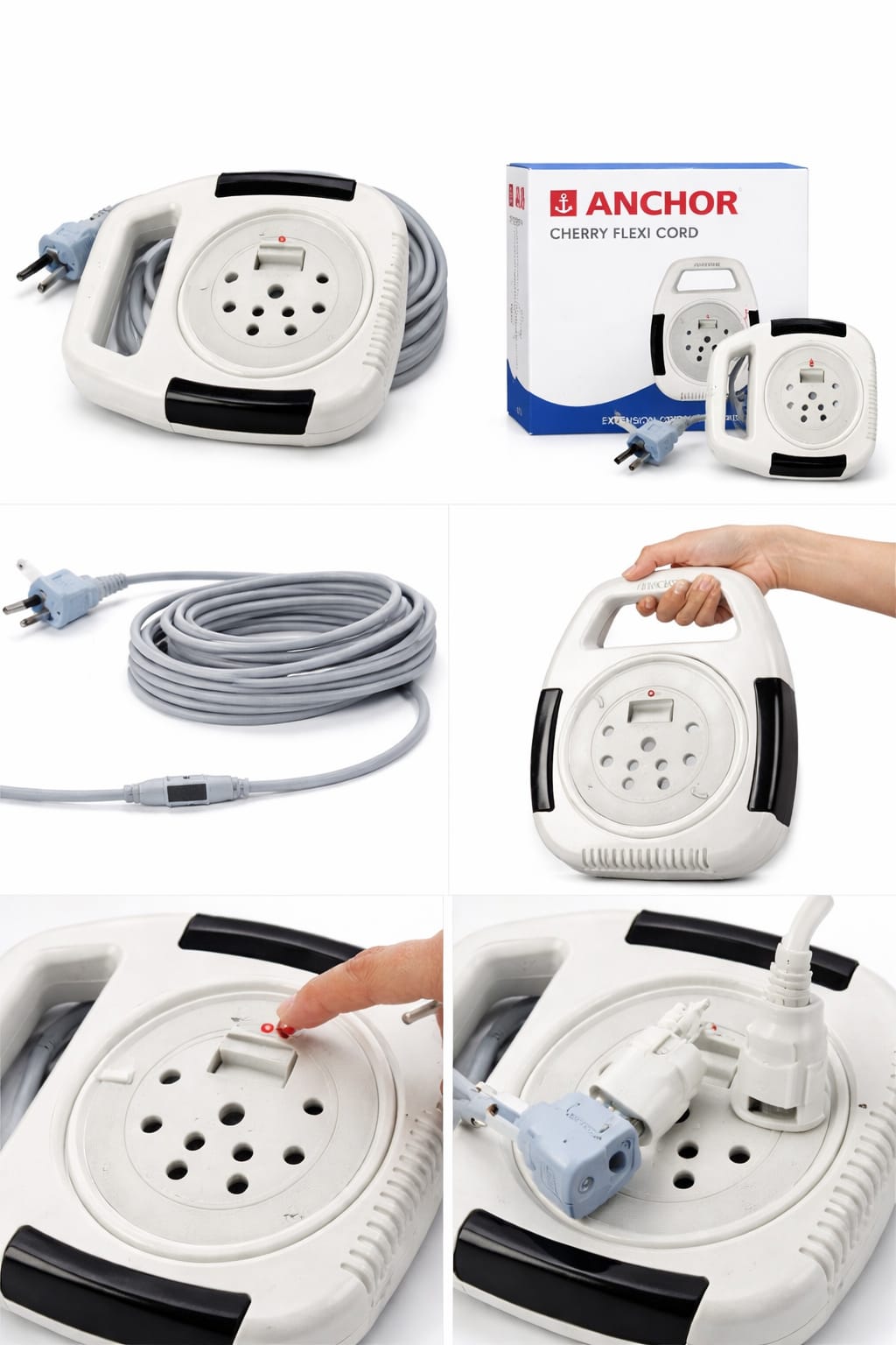 Anchor Cherry Flexi Cord 4 Meter Extension Board | 3 Socket Universal Extension Reel | 6A 240V | On/Off Switch with Indicator | Heavy Duty Wire