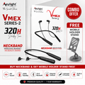 Bluetooth Neckband Wireless Headset + Free Metal Mobile Holder Stand | 320H Standby Time | HD Sound | Magnetic Earbuds | Built-in Mic