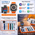 ULTRA 3 Smart Watch with 7 in 1 Strap Combo | 1.99” HD Display | Bluetooth Calling | Fitness Tracker | Waterproof Smartwatch for Men & Women