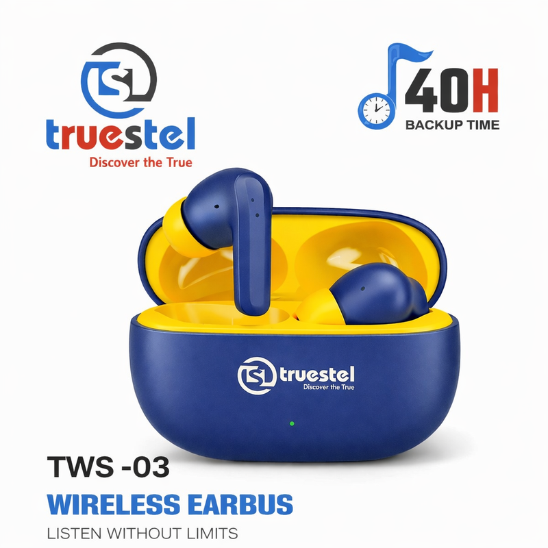Truestel TWS-03 Wireless Earbuds with 40H Backup | Bluetooth Earbuds with Charging Case | Deep Bass, Touch Control, HD Sound