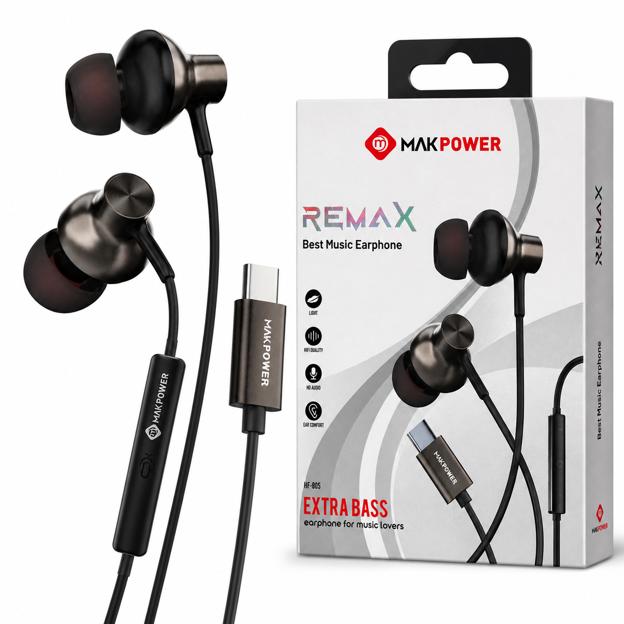 USB Type-C Wired Earphones with Mic – Extra Bass Stereo Sound, In-Ear Headphones for Music & Calls
