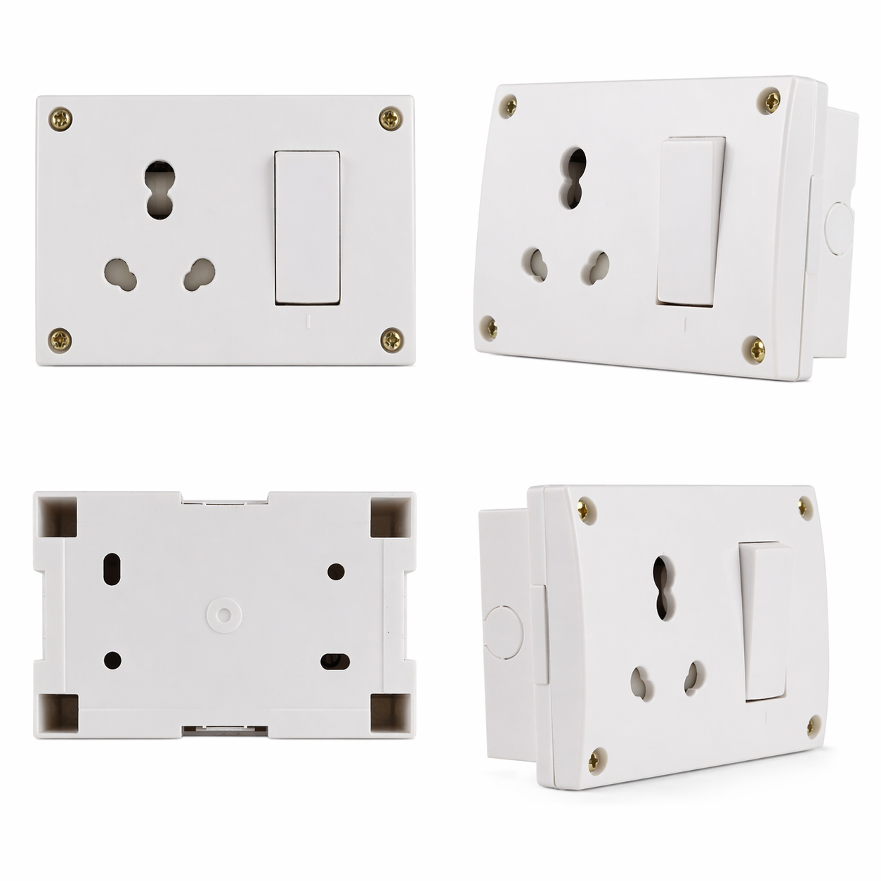 Universal 6A/16A Socket with 20A Switch | Modular Wall Socket Board with Box | White Finish