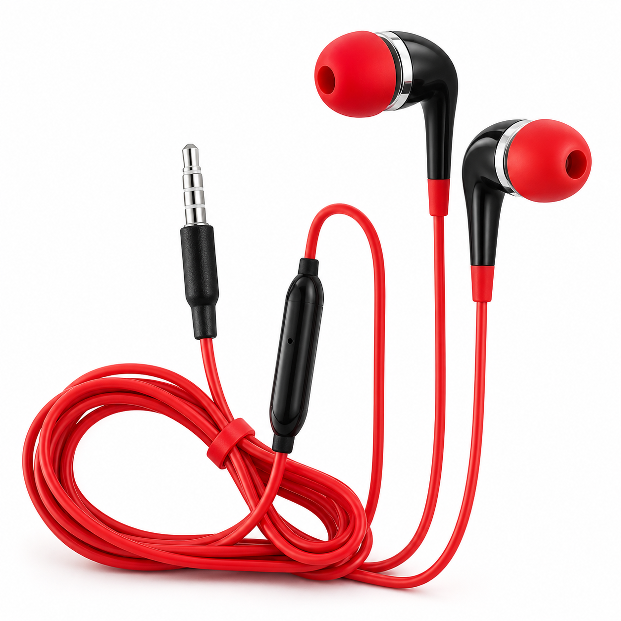 Wired In-Ear Earphones with Extra Bass & HD Sound – Red & Black | Universal 3.5mm Jack | In-Line Mic