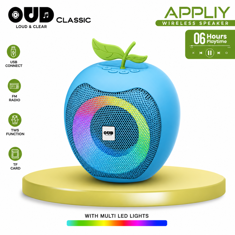 Apple Shape Wireless Bluetooth Speaker with LED Lights | Portable Mini Speaker | FM, USB, TF Card Support