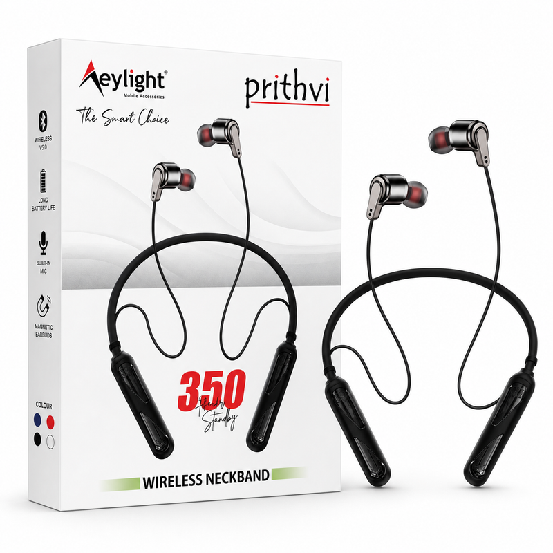 Aeylight Prithvi Wireless Neckband Earphones – Long Battery, Deep Bass, Bluetooth Headset