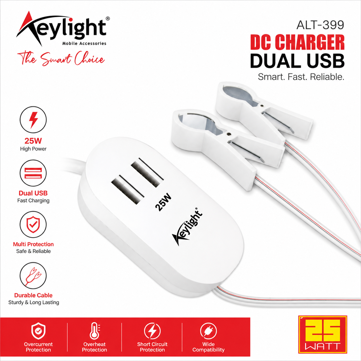 Keylight ALT-399 25W DC Charger Dual USB Fast Charging with Multi Protection & Durable Cable