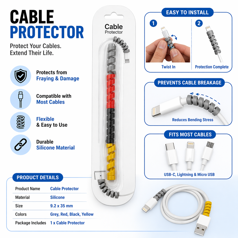 Universal Spiral Cable Protector – Silicone Charger Wire Saver (Multi-Color)