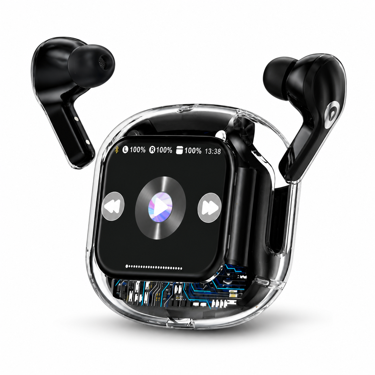 Wireless Bluetooth 5.3 Earbuds with Touch Screen Case, HiFi Sound, Fast Charging & Transparent Design