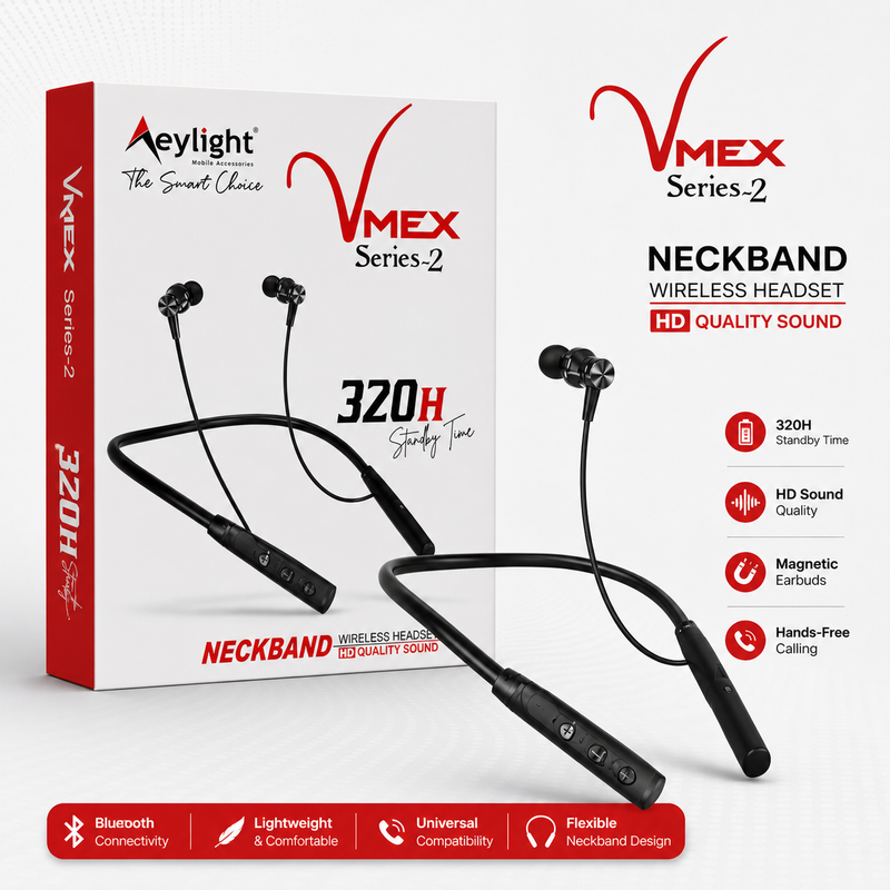 Aeylight VMEX Series-2 Wireless Neckband Earphones | 320H Standby | HD Sound | Magnetic Earbuds